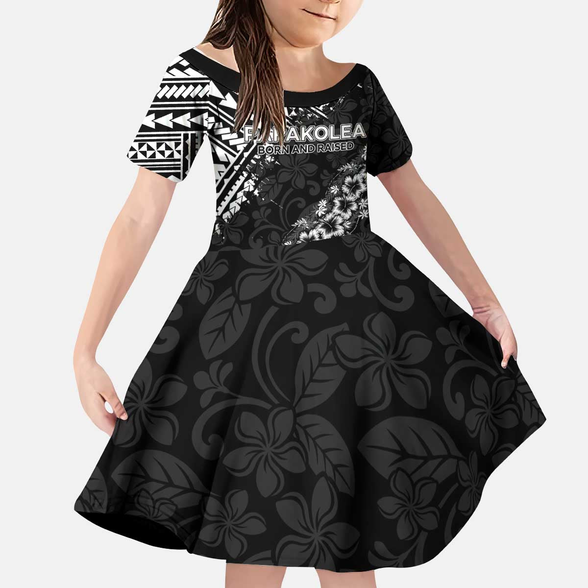 Hawaii Papakolea Born And Raised Kid Short Sleeve Dress Hawaiian Tribal Pattern