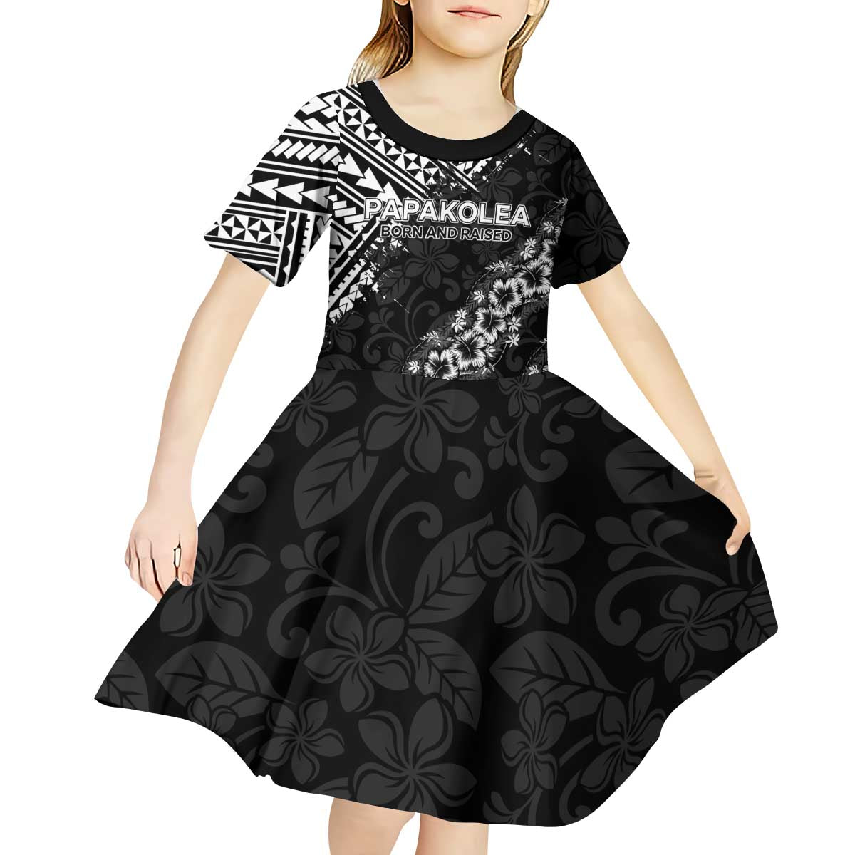Hawaii Papakolea Born And Raised Kid Short Sleeve Dress Hawaiian Tribal Pattern