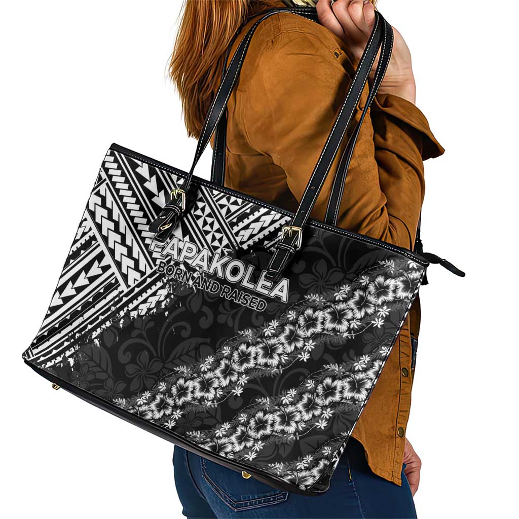 Hawaii Papakolea Born And Raised Leather Tote Bag Hawaiian Tribal Pattern