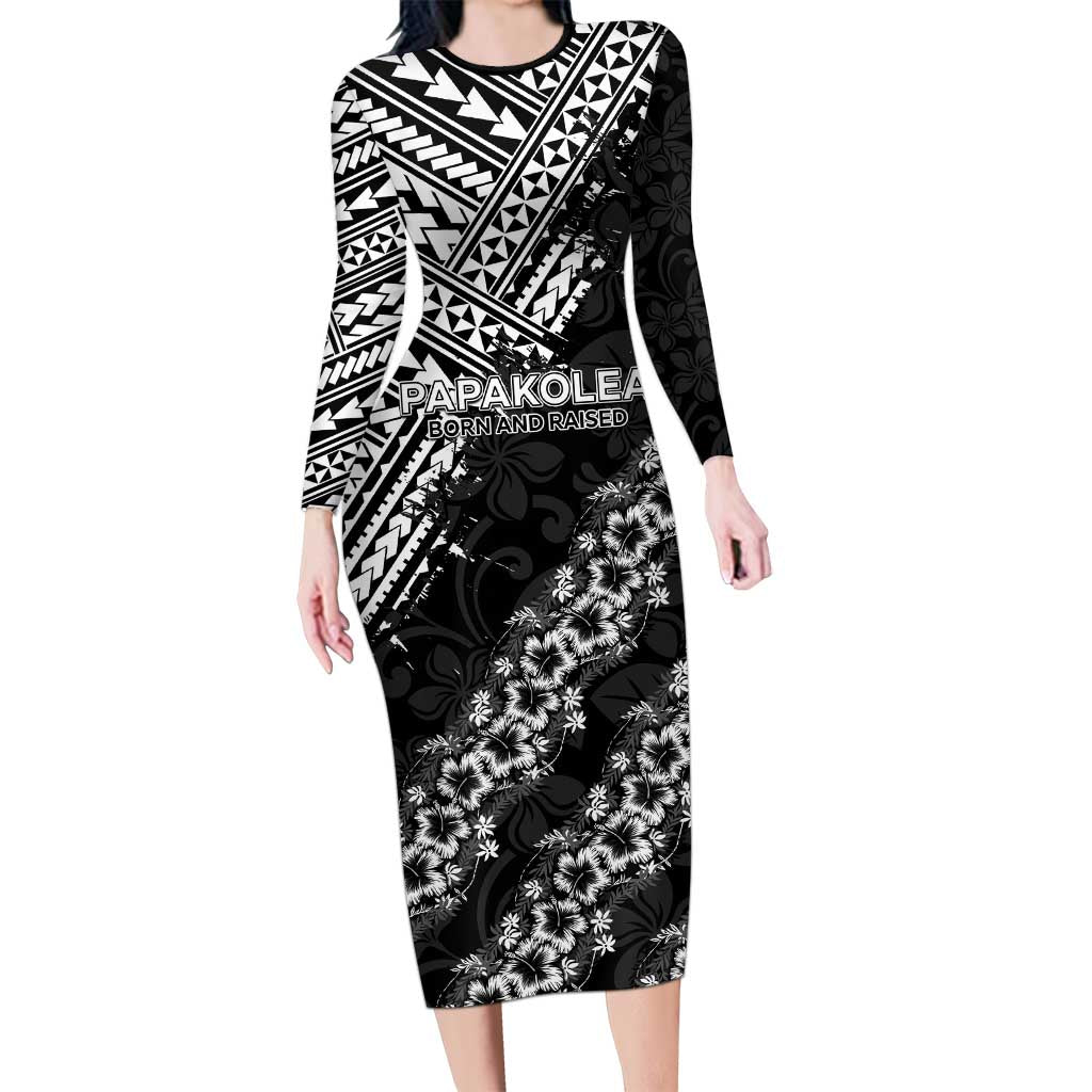 Hawaii Papakolea Born And Raised Long Sleeve Bodycon Dress Hawaiian Tribal Pattern