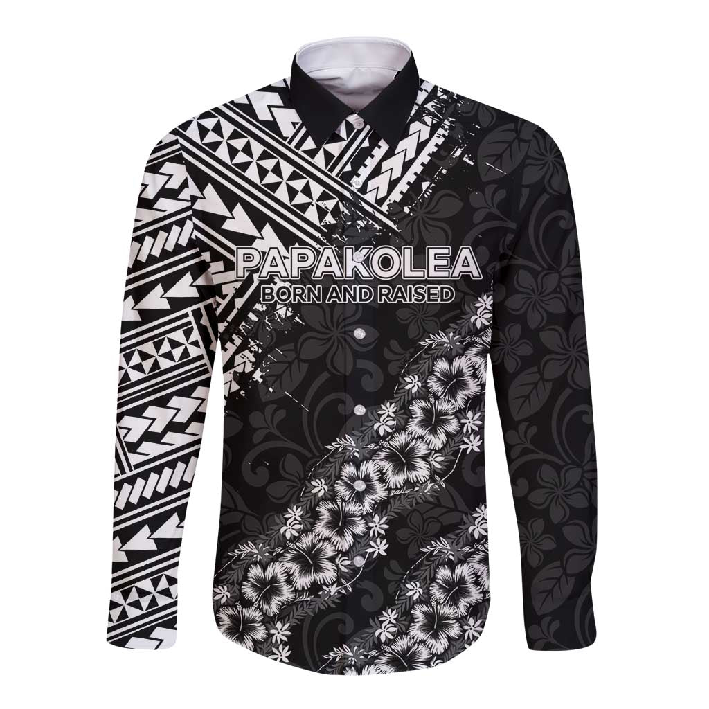 Hawaii Papakolea Born And Raised Long Sleeve Button Shirt Hawaiian Tribal Pattern