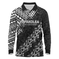Hawaii Papakolea Born And Raised Long Sleeve Polo Shirt Hawaiian Tribal Pattern LT05 Black - Polynesian Pride