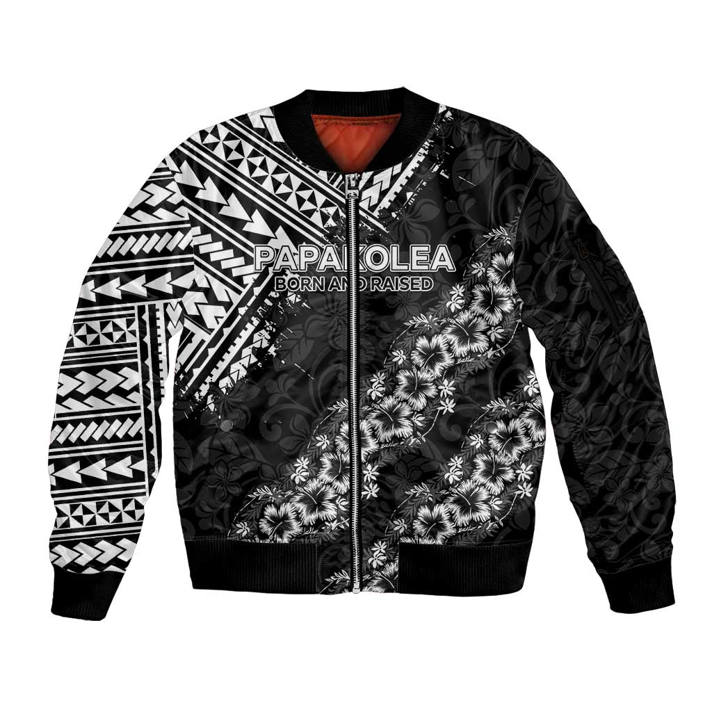 Hawaii Papakolea Born And Raised Sleeve Zip Bomber Jacket Hawaiian Tribal Pattern