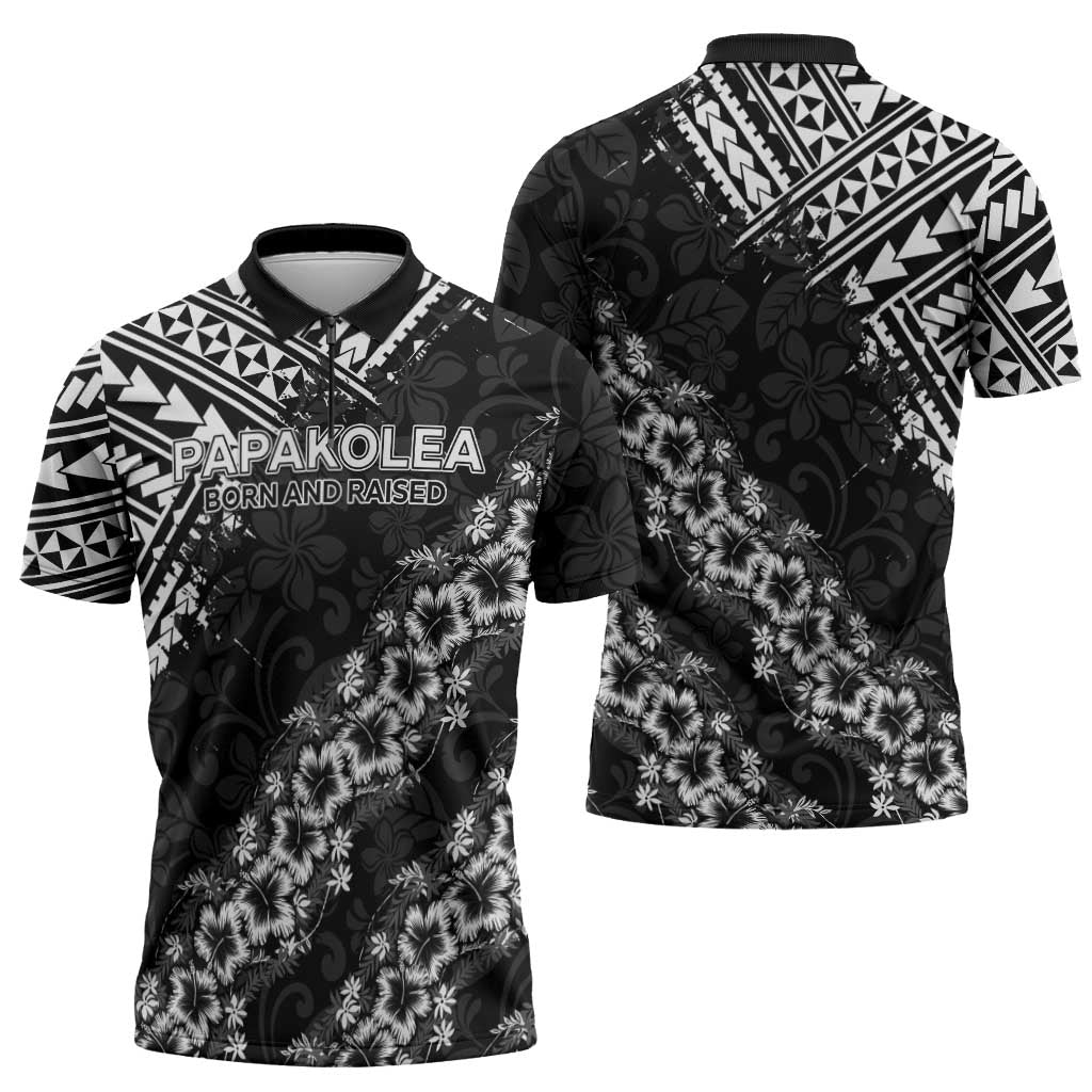 Hawaii Papakolea Born And Raised Zipper Polo Shirt Hawaiian Tribal Pattern