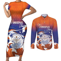 Marshall Islands Fishermen's Day Couples Matching Short Sleeve Bodycon Dress and Long Sleeve Button Shirt It's Fishing Time
