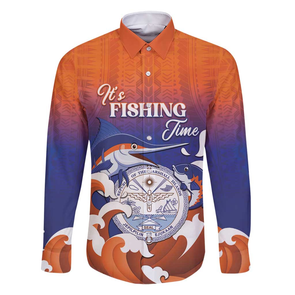 Marshall Islands Fishermen's Day Family Matching Long Sleeve Bodycon Dress and Hawaiian Shirt It's Fishing Time