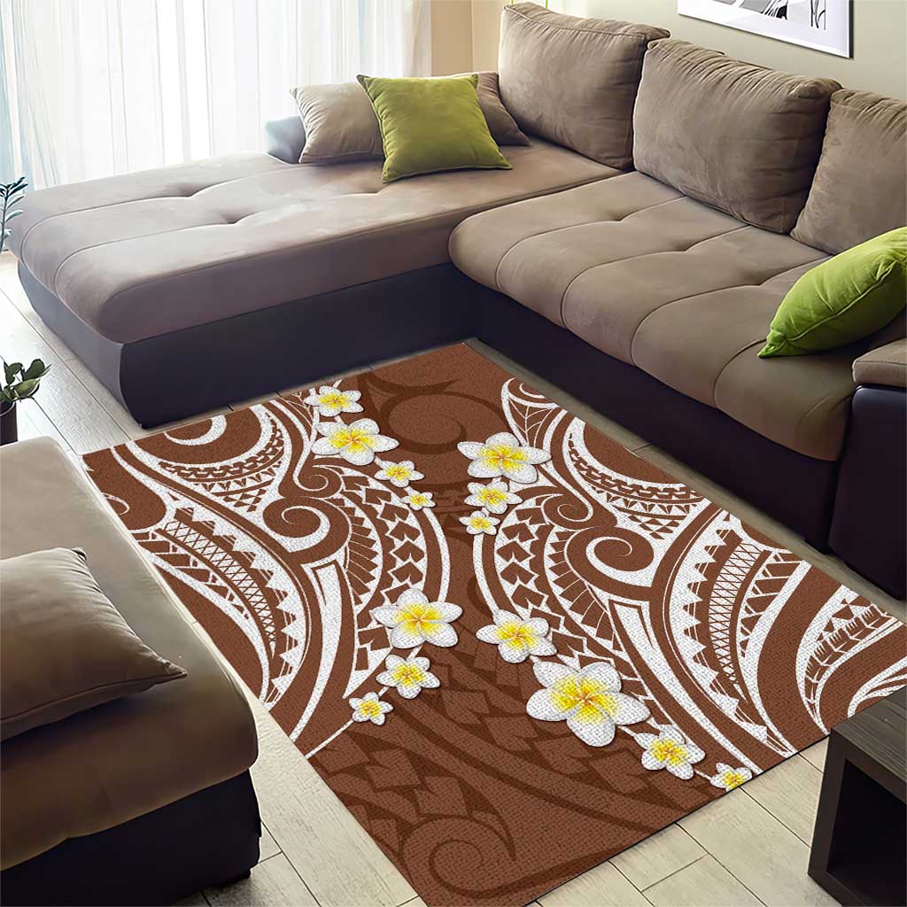 Plumeria With Brown Polynesian Tattoo Pattern Area Rug