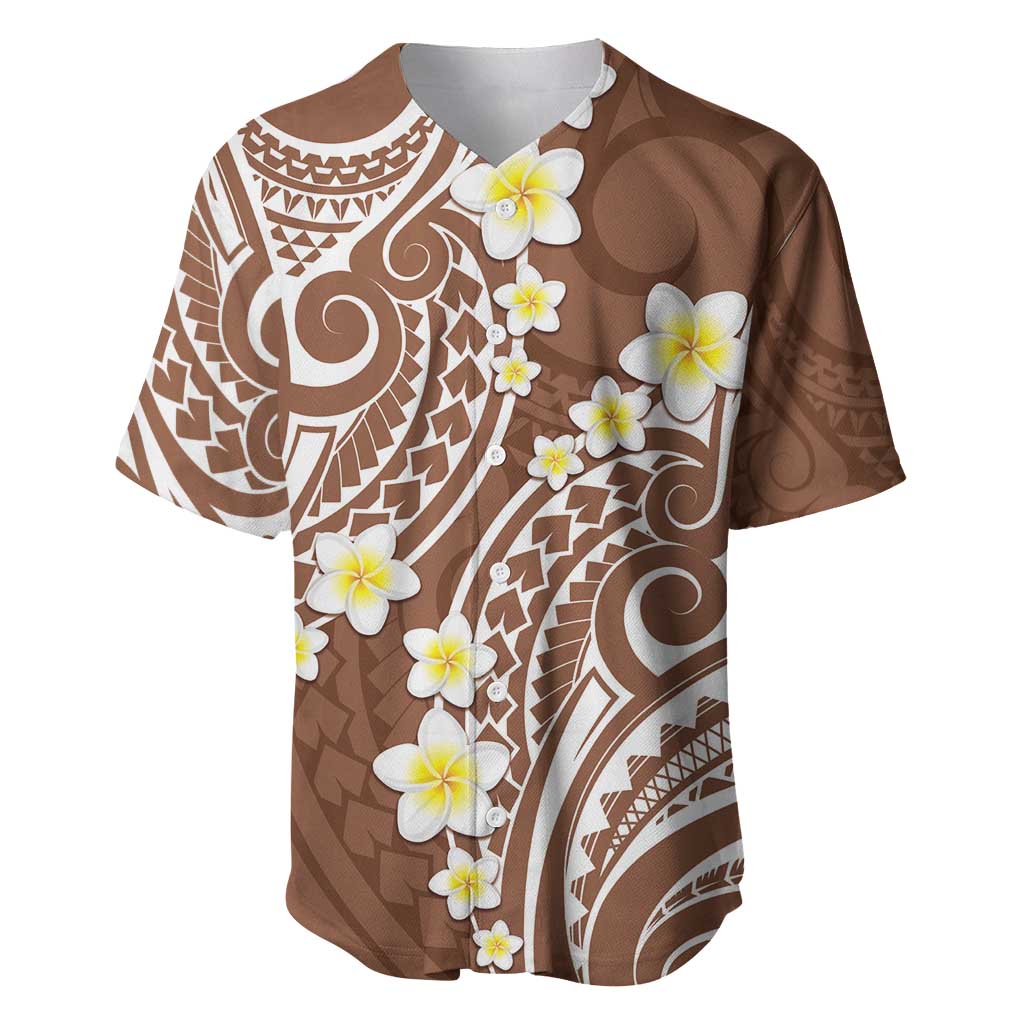 Plumeria With Brown Polynesian Tattoo Pattern Baseball Jersey LT05 Brown - Polynesian Pride