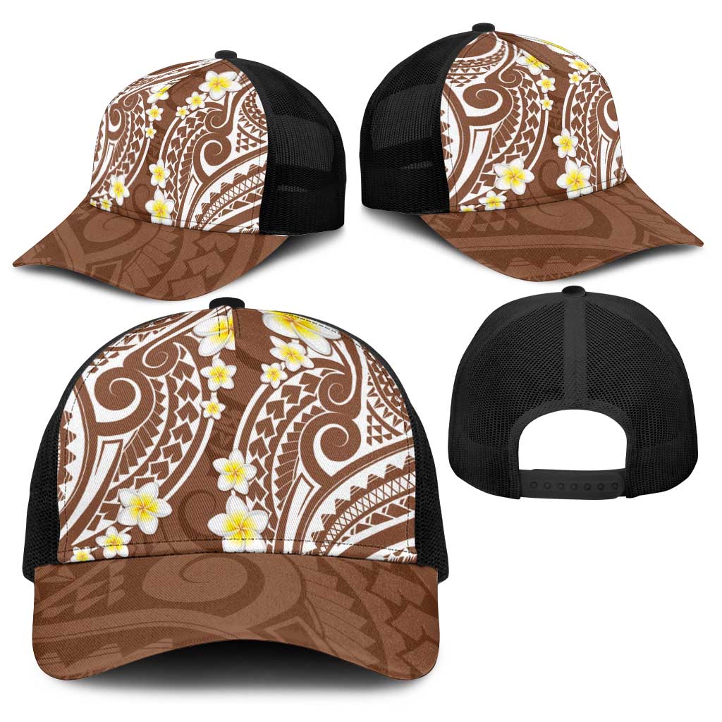 Plumeria With Brown Polynesian Tattoo Pattern Baseball Net Cap LT05 - Polynesian Pride