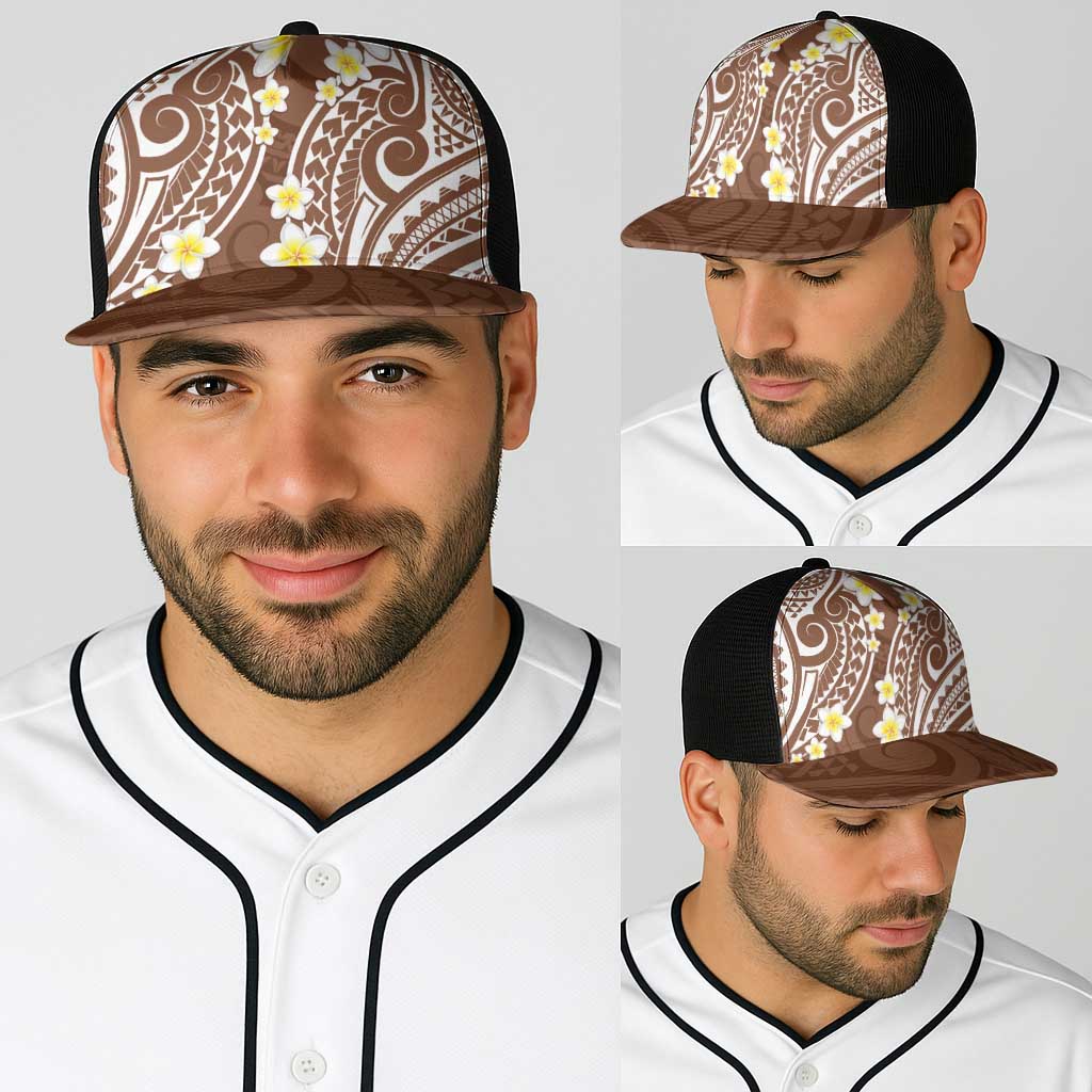 Plumeria With Brown Polynesian Tattoo Pattern Baseball Net Cap LT05 - Polynesian Pride