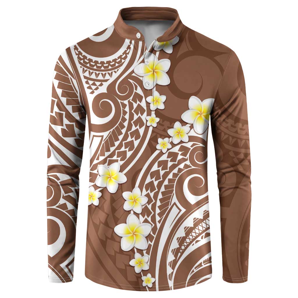 Plumeria With Brown Polynesian Tattoo Pattern Button Sweatshirt