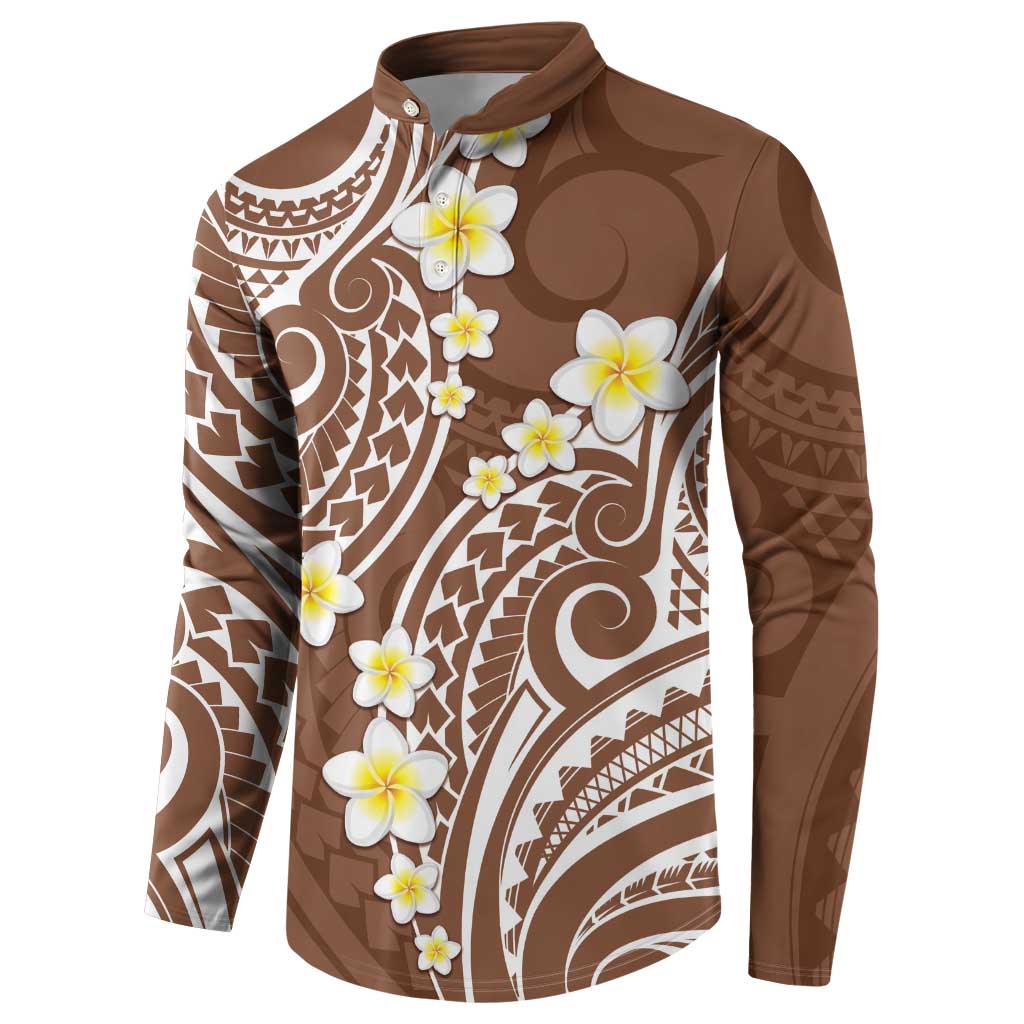 Plumeria With Brown Polynesian Tattoo Pattern Button Sweatshirt