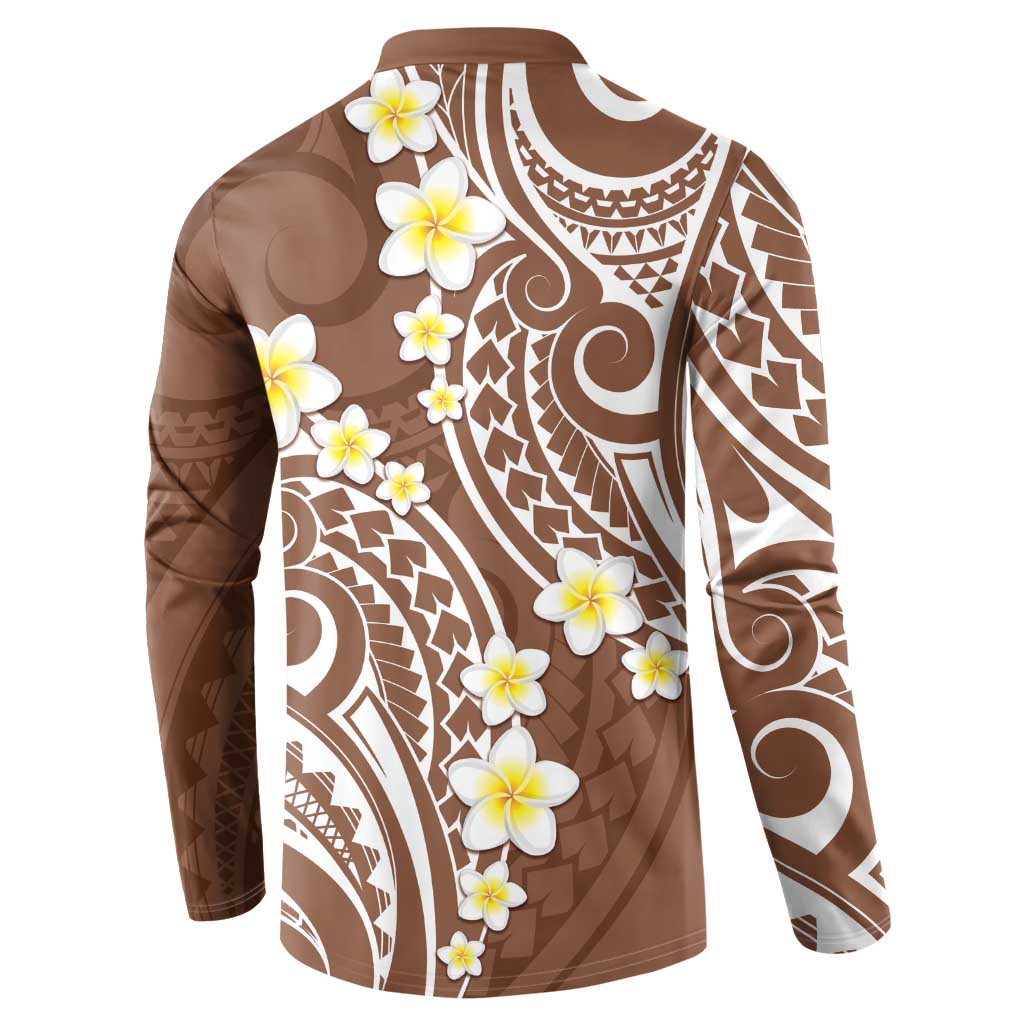 Plumeria With Brown Polynesian Tattoo Pattern Button Sweatshirt