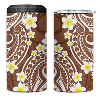 Plumeria With Brown Polynesian Tattoo Pattern 4 in 1 Can Cooler Tumbler