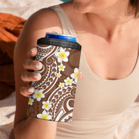 Plumeria With Brown Polynesian Tattoo Pattern 4 in 1 Can Cooler Tumbler