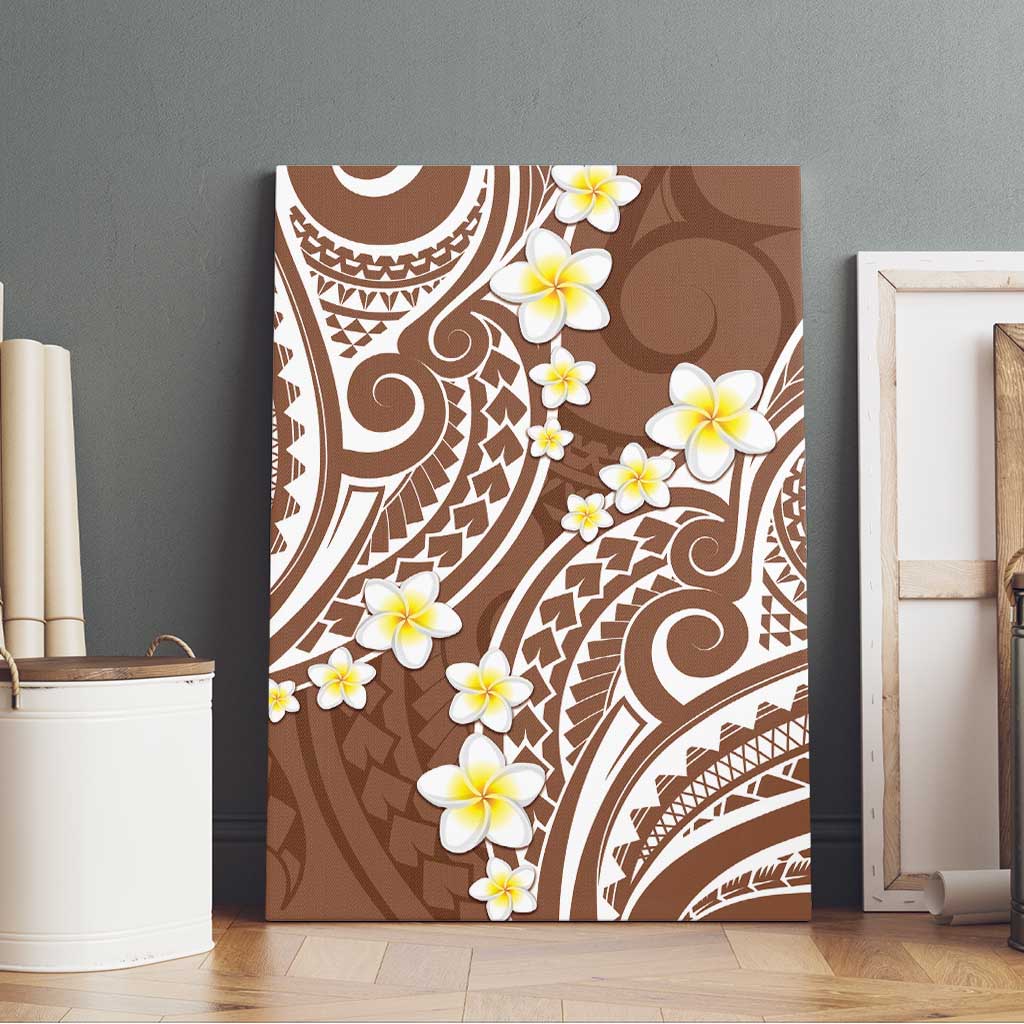 Plumeria With Brown Polynesian Tattoo Pattern Canvas Wall Art