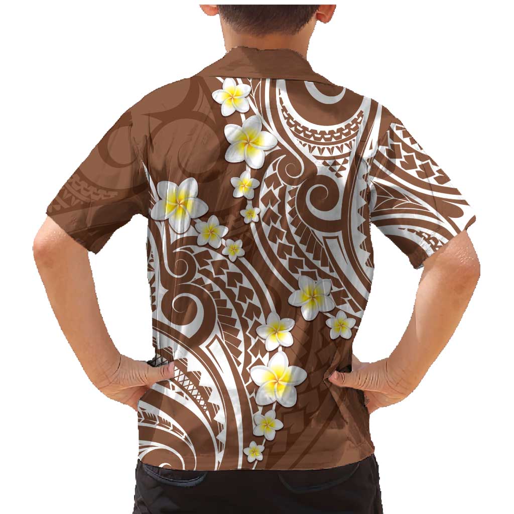 Plumeria With Brown Polynesian Tattoo Pattern Family Matching Mermaid Dress and Hawaiian Shirt