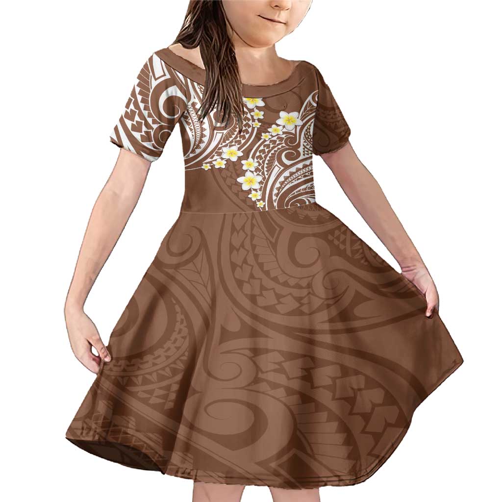 Plumeria With Brown Polynesian Tattoo Pattern Family Matching Mermaid Dress and Hawaiian Shirt