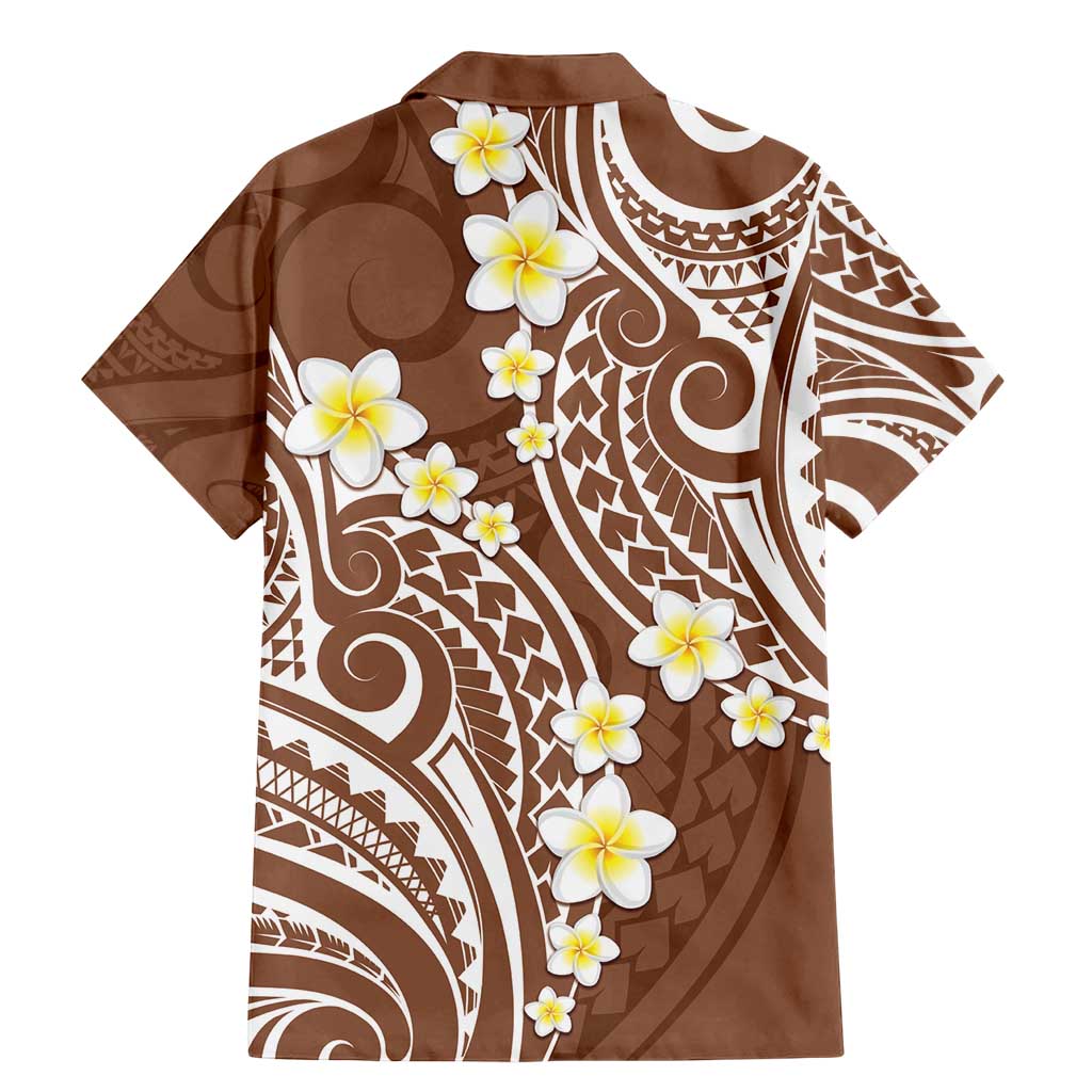 Plumeria With Brown Polynesian Tattoo Pattern Family Matching Mermaid Dress and Hawaiian Shirt