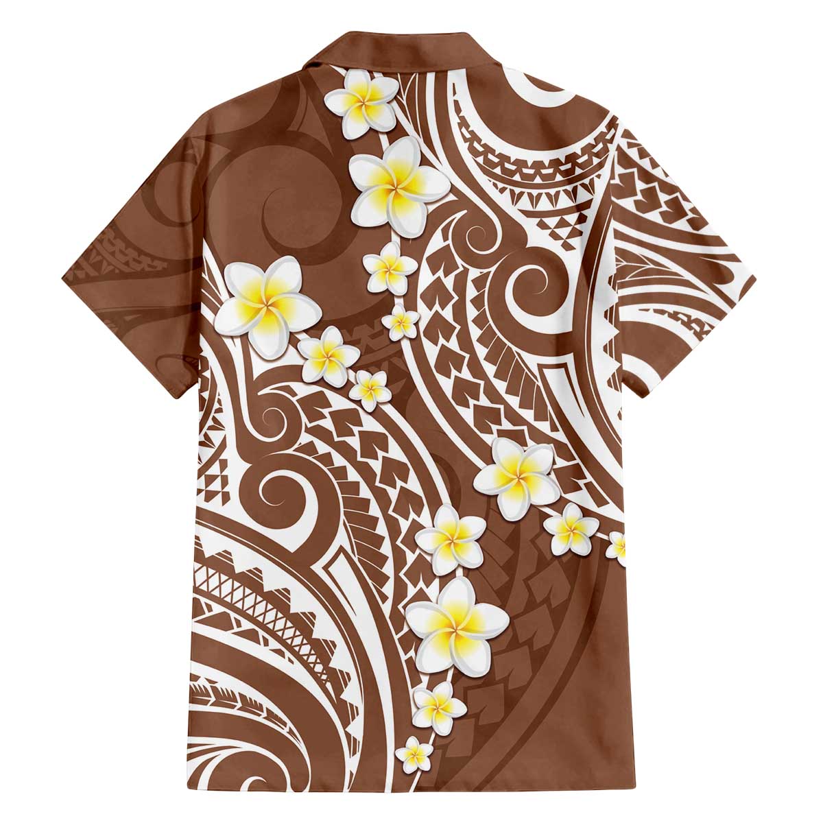 Plumeria With Brown Polynesian Tattoo Pattern Family Matching Off The Shoulder Long Sleeve Dress and Hawaiian Shirt