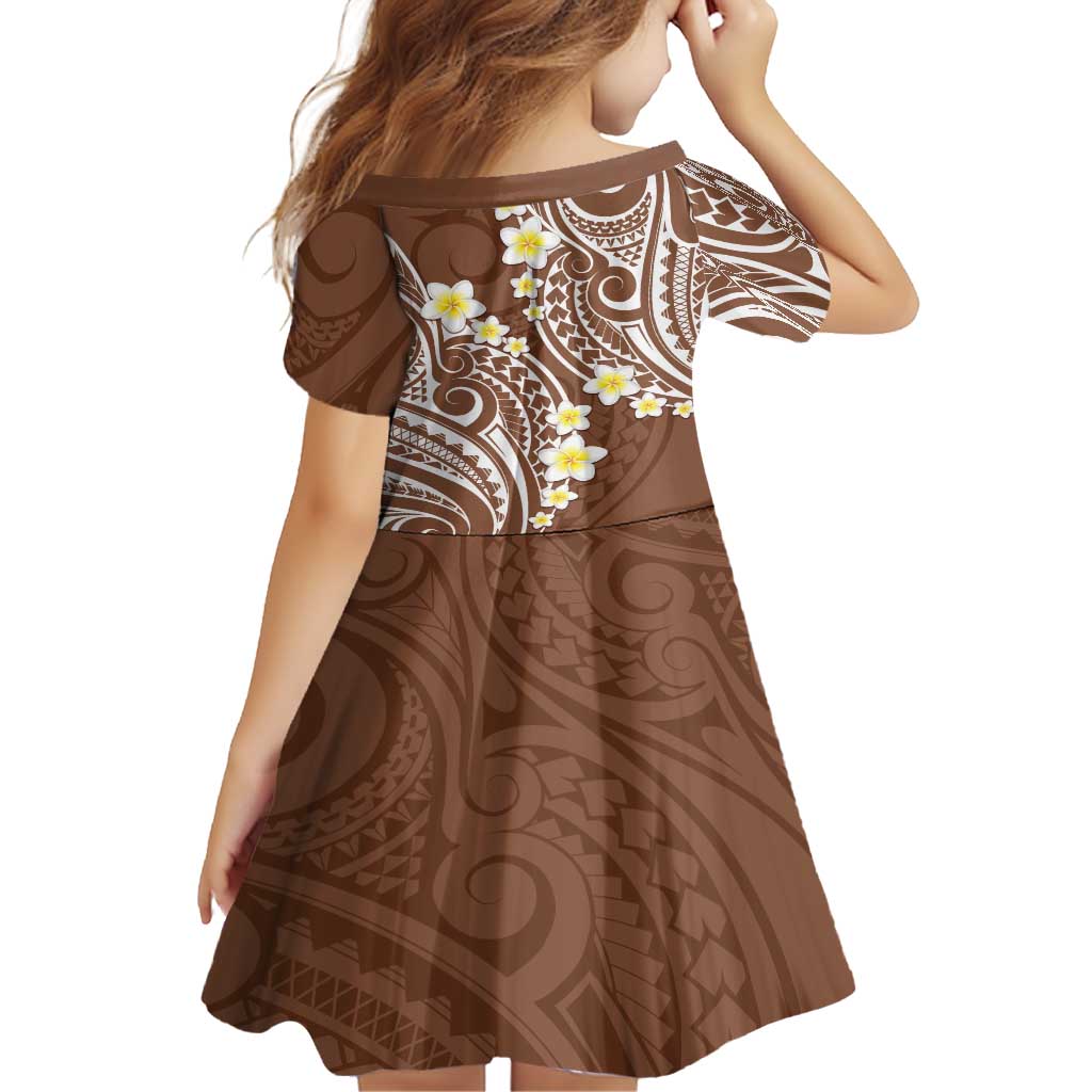 Plumeria With Brown Polynesian Tattoo Pattern Family Matching Summer Maxi Dress and Hawaiian Shirt