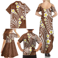 Plumeria With Brown Polynesian Tattoo Pattern Family Matching Summer Maxi Dress and Hawaiian Shirt