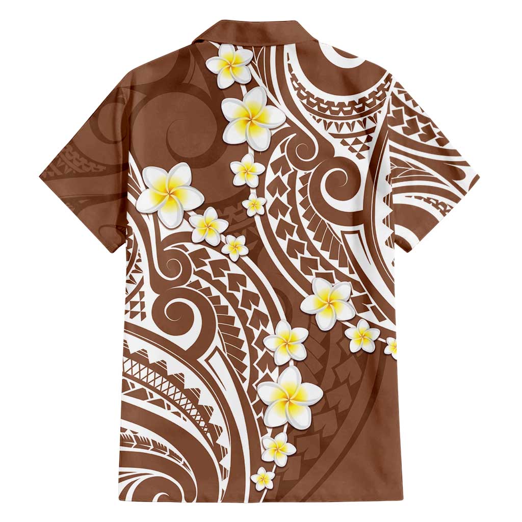 Plumeria With Brown Polynesian Tattoo Pattern Family Matching Summer Maxi Dress and Hawaiian Shirt