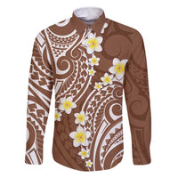 Plumeria With Brown Polynesian Tattoo Pattern Family Matching Summer Maxi Dress and Hawaiian Shirt