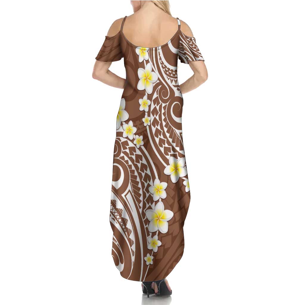 Plumeria With Brown Polynesian Tattoo Pattern Family Matching Summer Maxi Dress and Hawaiian Shirt