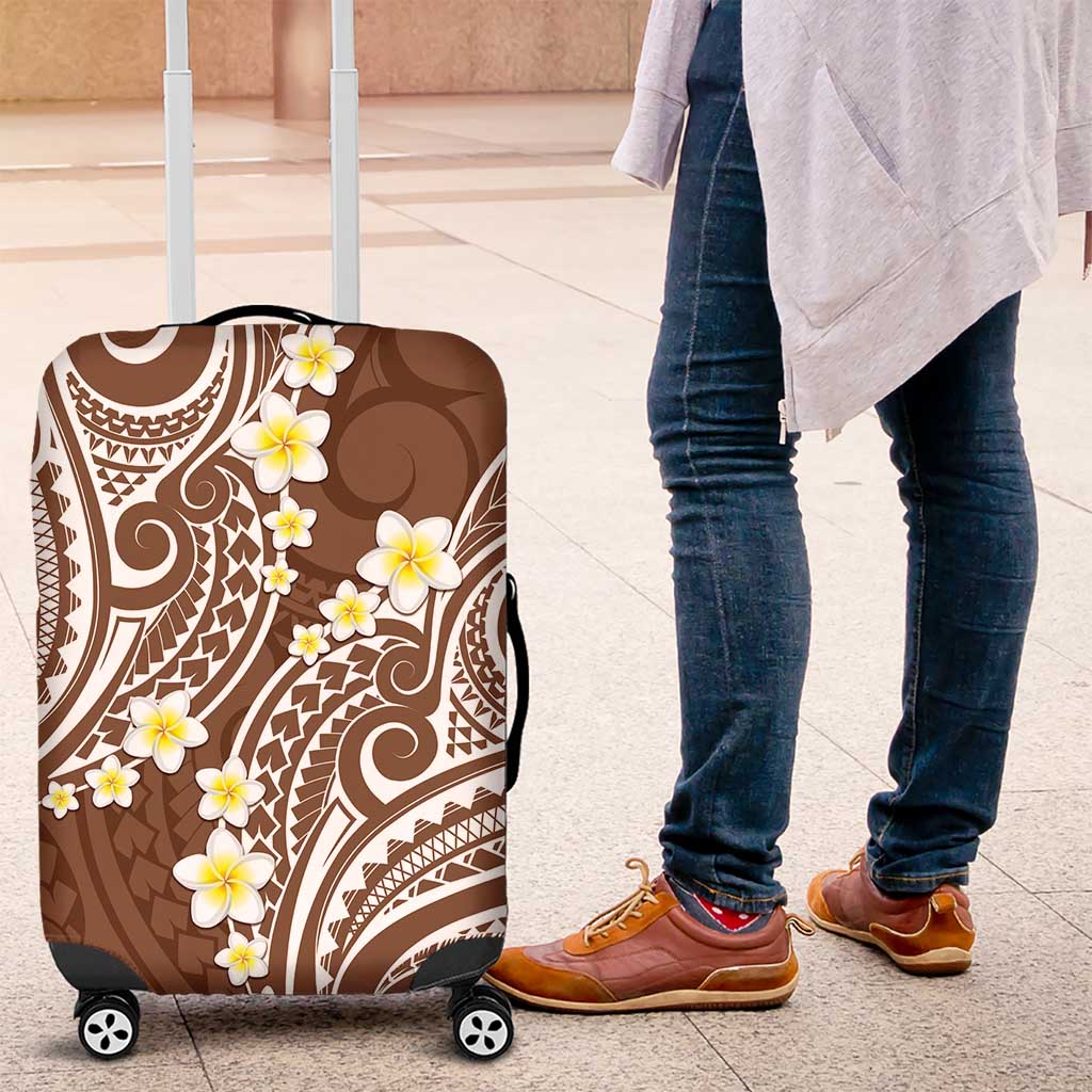 Plumeria With Brown Polynesian Tattoo Pattern Luggage Cover LT05 Brown - Polynesian Pride