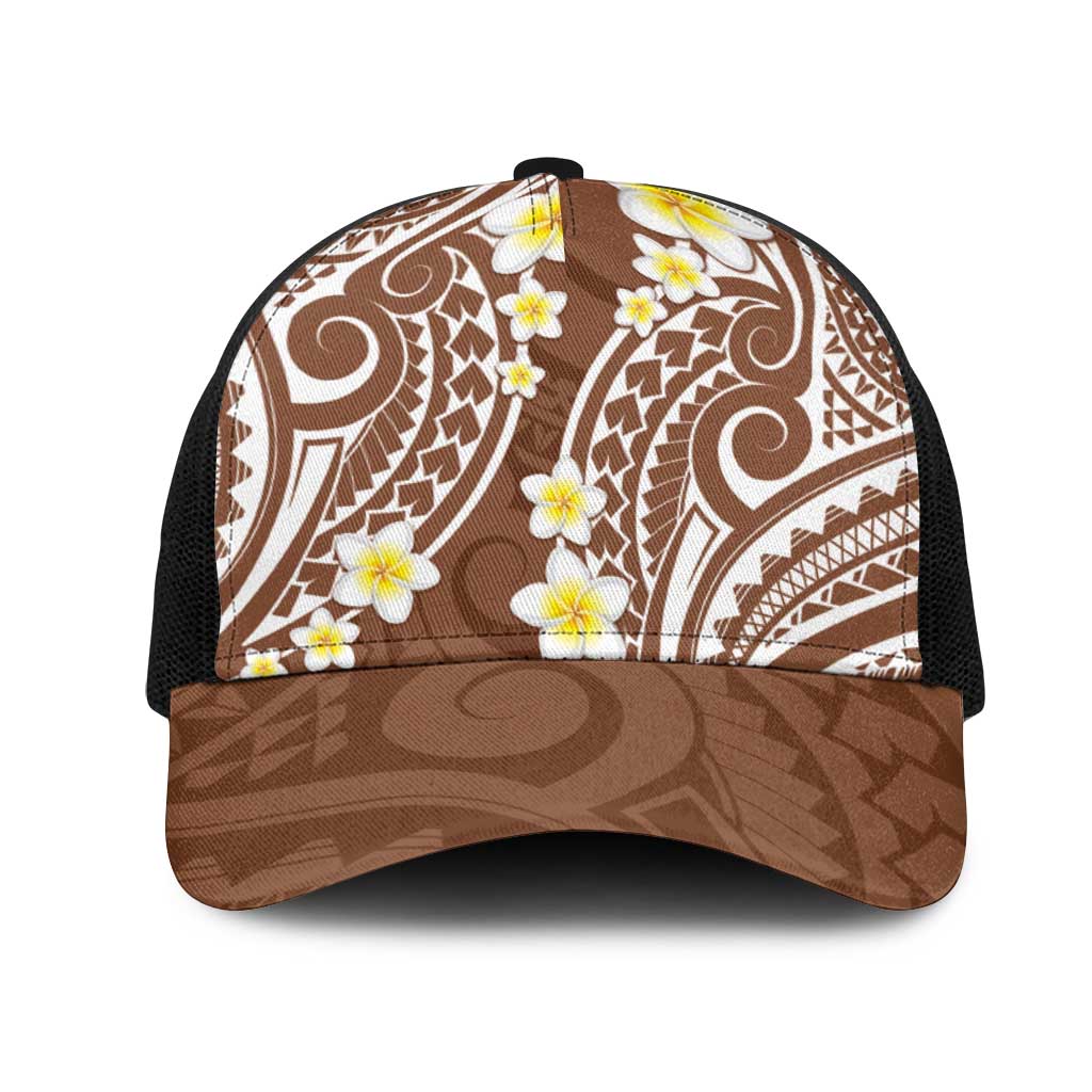 Plumeria With Brown Polynesian Tattoo Pattern Mesh Trucker Cap LT05 One Size Black Brown - Polynesian Pride