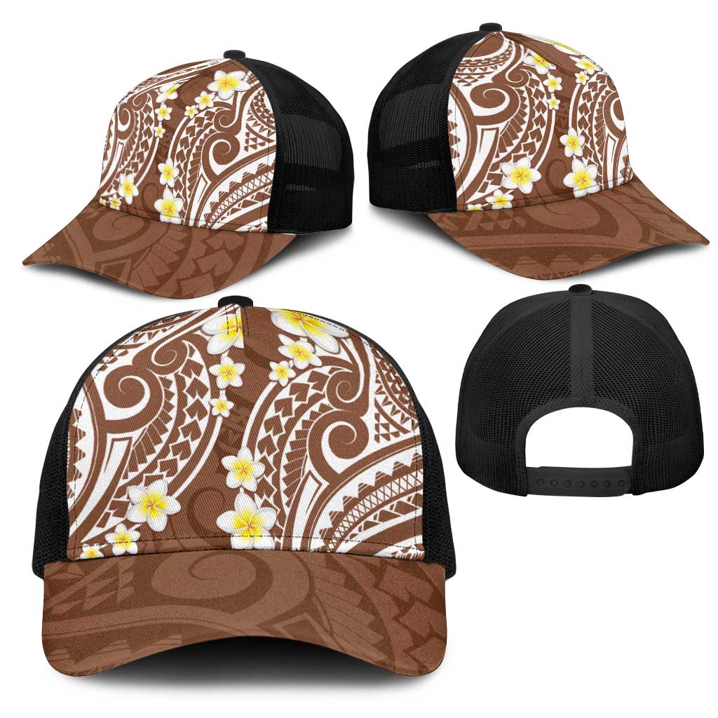 Plumeria With Brown Polynesian Tattoo Pattern Mesh Trucker Cap LT05 - Polynesian Pride
