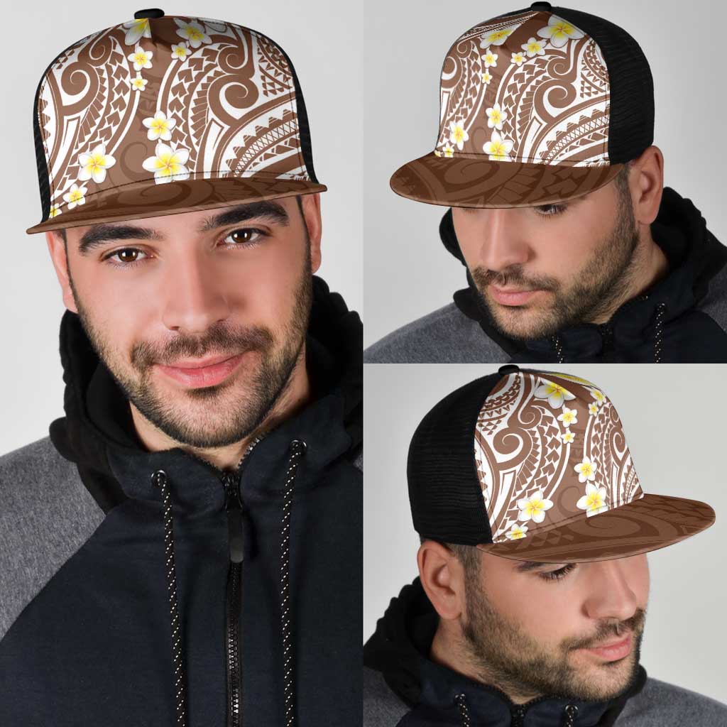 Plumeria With Brown Polynesian Tattoo Pattern Mesh Trucker Cap LT05 - Polynesian Pride