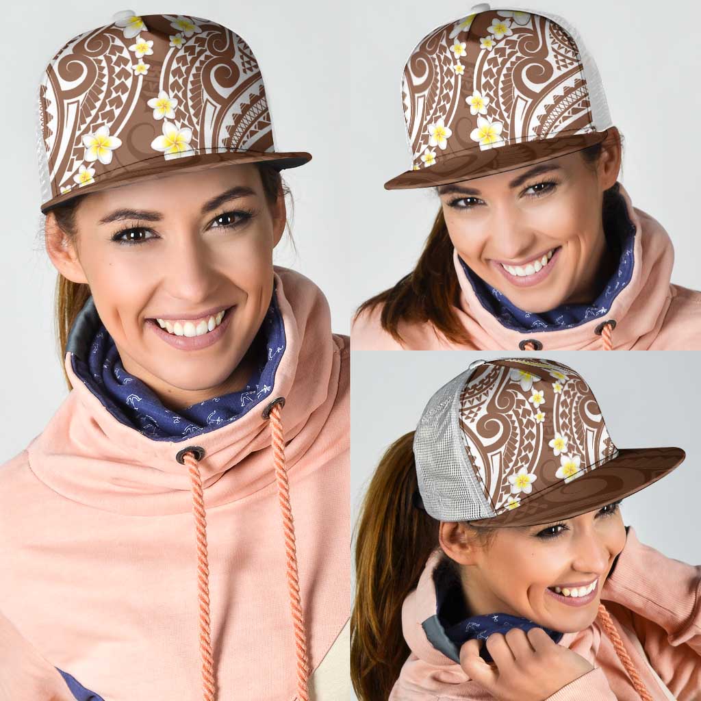 Plumeria With Brown Polynesian Tattoo Pattern Mesh Trucker Cap LT05 - Polynesian Pride