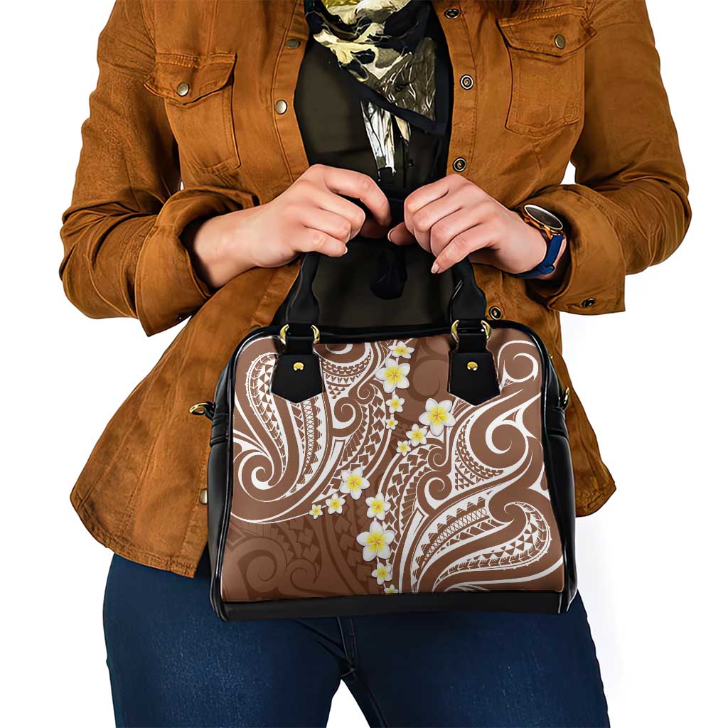 Plumeria With Brown Polynesian Tattoo Pattern Shoulder Handbag