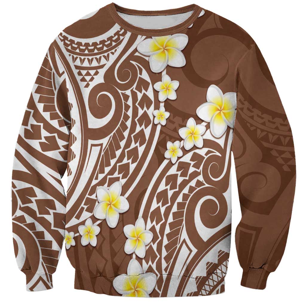 Plumeria With Brown Polynesian Tattoo Pattern Sweatshirt LT05 Unisex Brown - Polynesian Pride