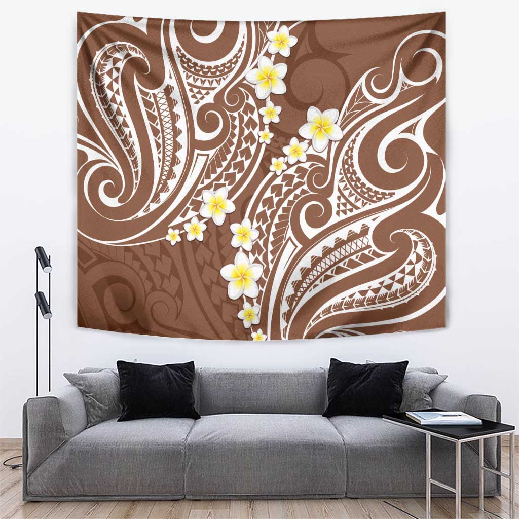 Plumeria With Brown Polynesian Tattoo Pattern Tapestry LT05 Brown - Polynesian Pride
