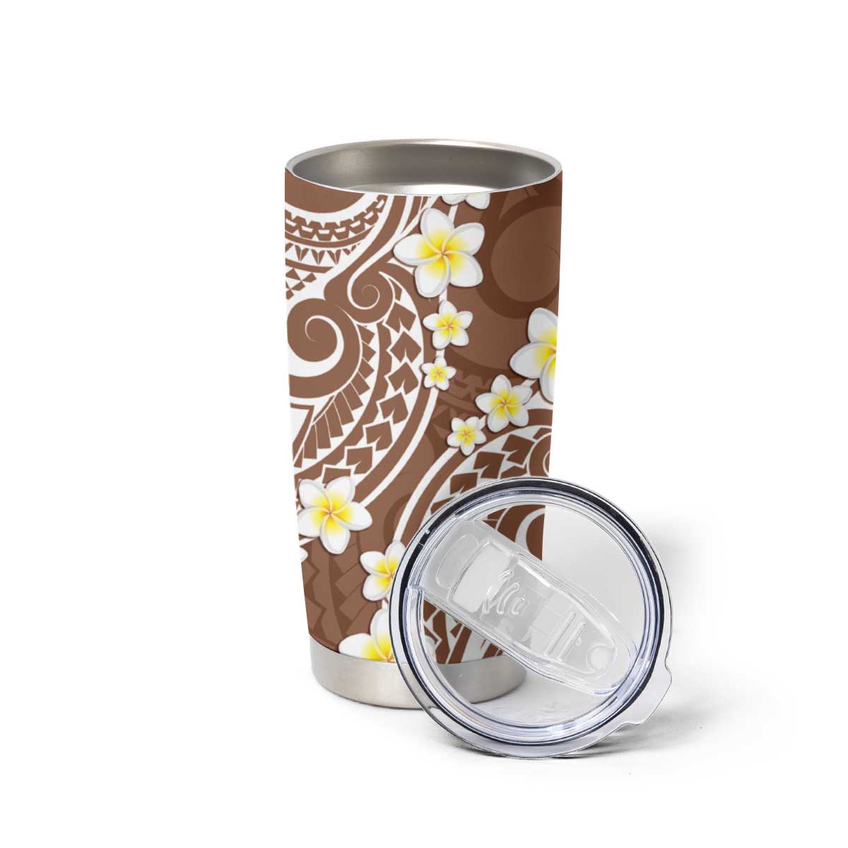 Plumeria With Brown Polynesian Tattoo Pattern Tumbler Cup