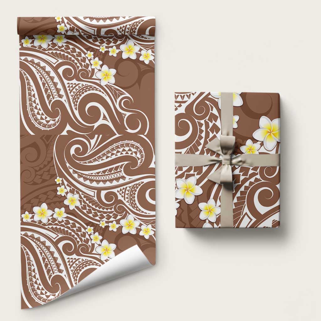 Plumeria With Brown Polynesian Tattoo Pattern Wrapping Paper - Polynesian Pride