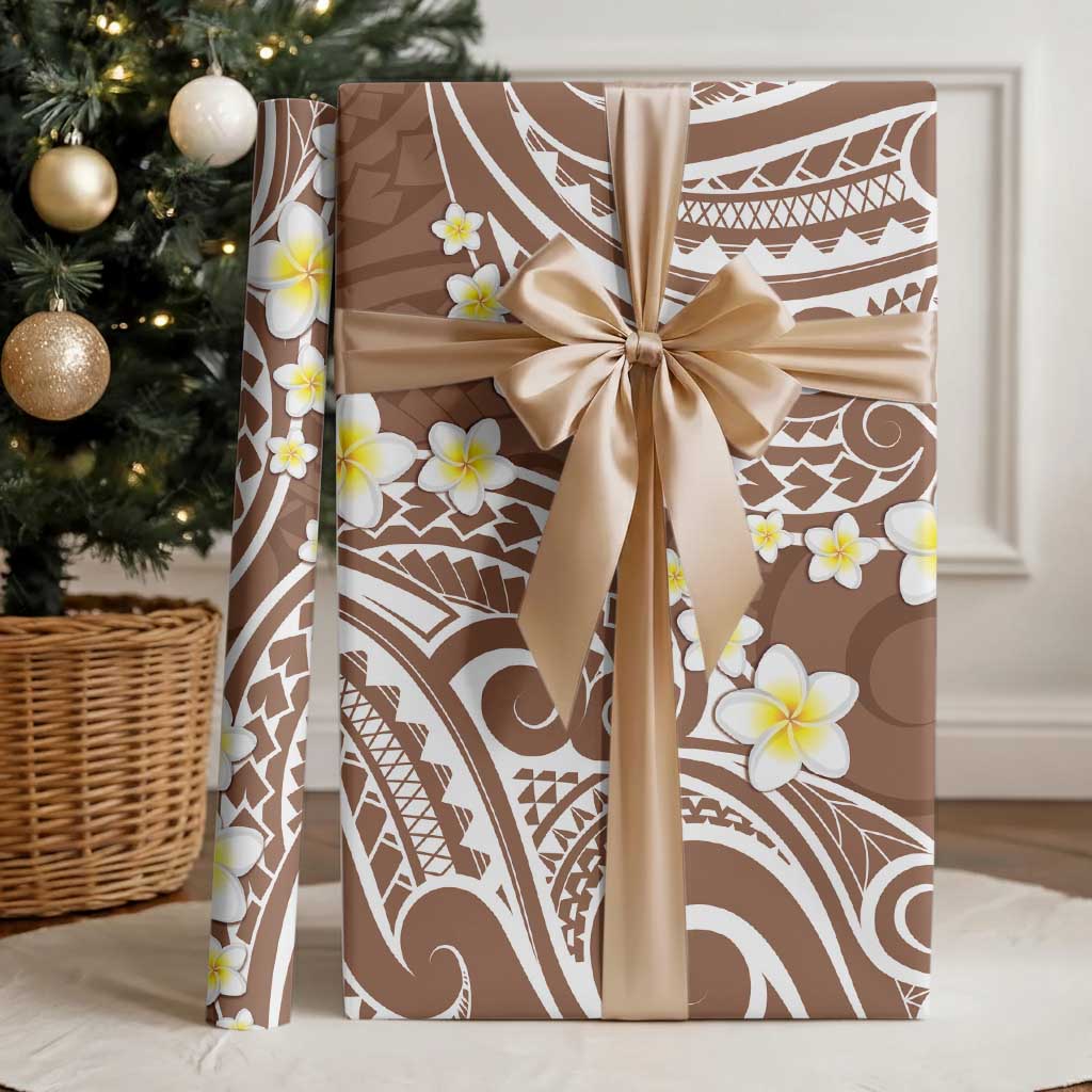 Plumeria With Brown Polynesian Tattoo Pattern Wrapping Paper - Polynesian Pride