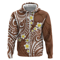 Plumeria With Brown Polynesian Tattoo Pattern Zip Hoodie