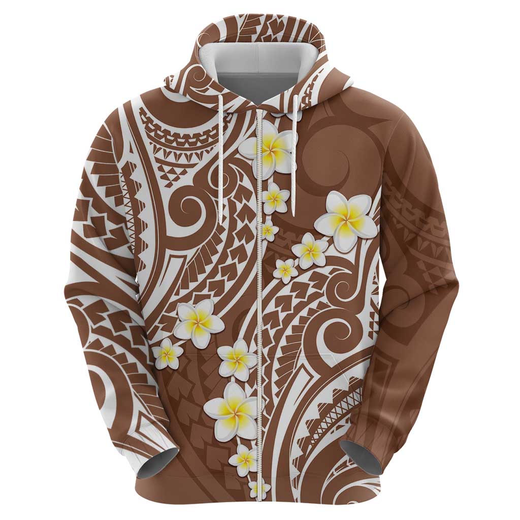Plumeria With Brown Polynesian Tattoo Pattern Zip Hoodie