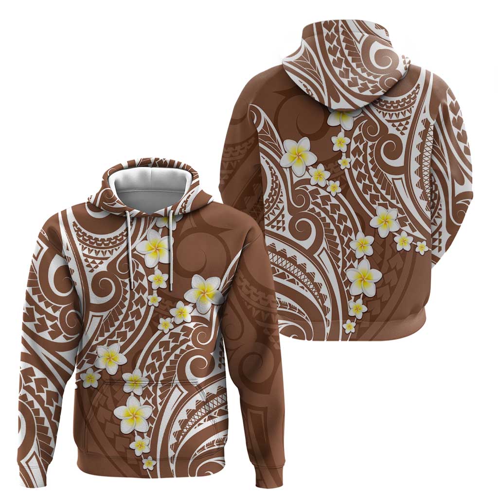 Plumeria With Brown Polynesian Tattoo Pattern Zip Hoodie