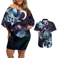 Personalised Polynesia Suicide Prevention Awareness Couples Matching Off Shoulder Short Dress and Hawaiian Shirt No Story Should End Too Soon