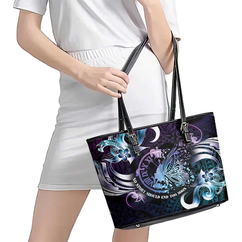 Polynesia Suicide Prevention Awareness Leather Tote Bag No Story Should End Too Soon