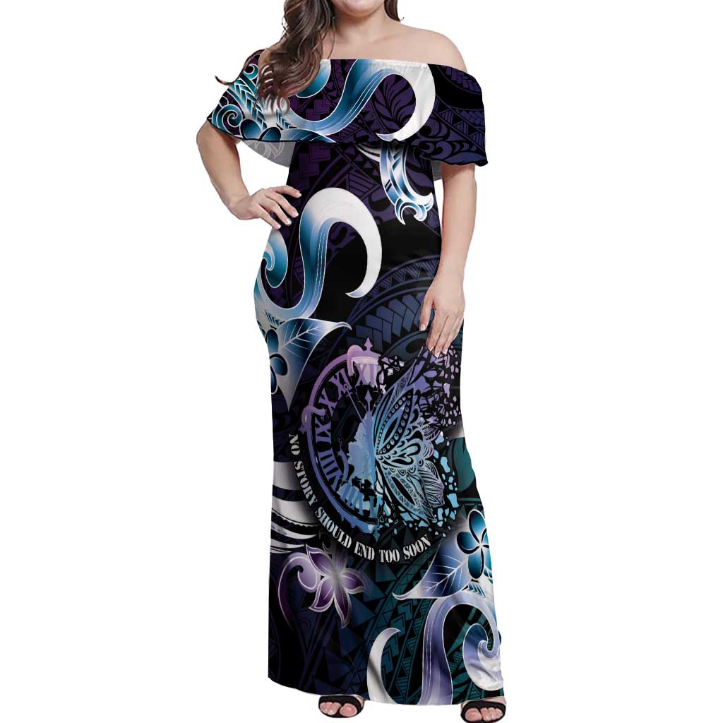 Personalised Polynesia Suicide Prevention Awareness Off Shoulder Maxi Dress No Story Should End Too Soon