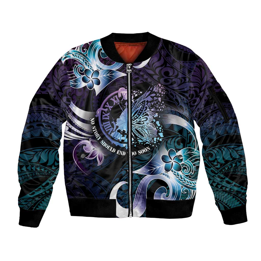 Personalised Polynesia Suicide Prevention Awareness Sleeve Zip Bomber Jacket No Story Should End Too Soon