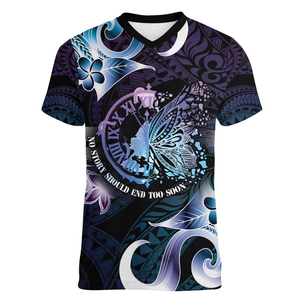 Personalised Polynesia Suicide Prevention Awareness Women V-Neck T-Shirt No Story Should End Too Soon