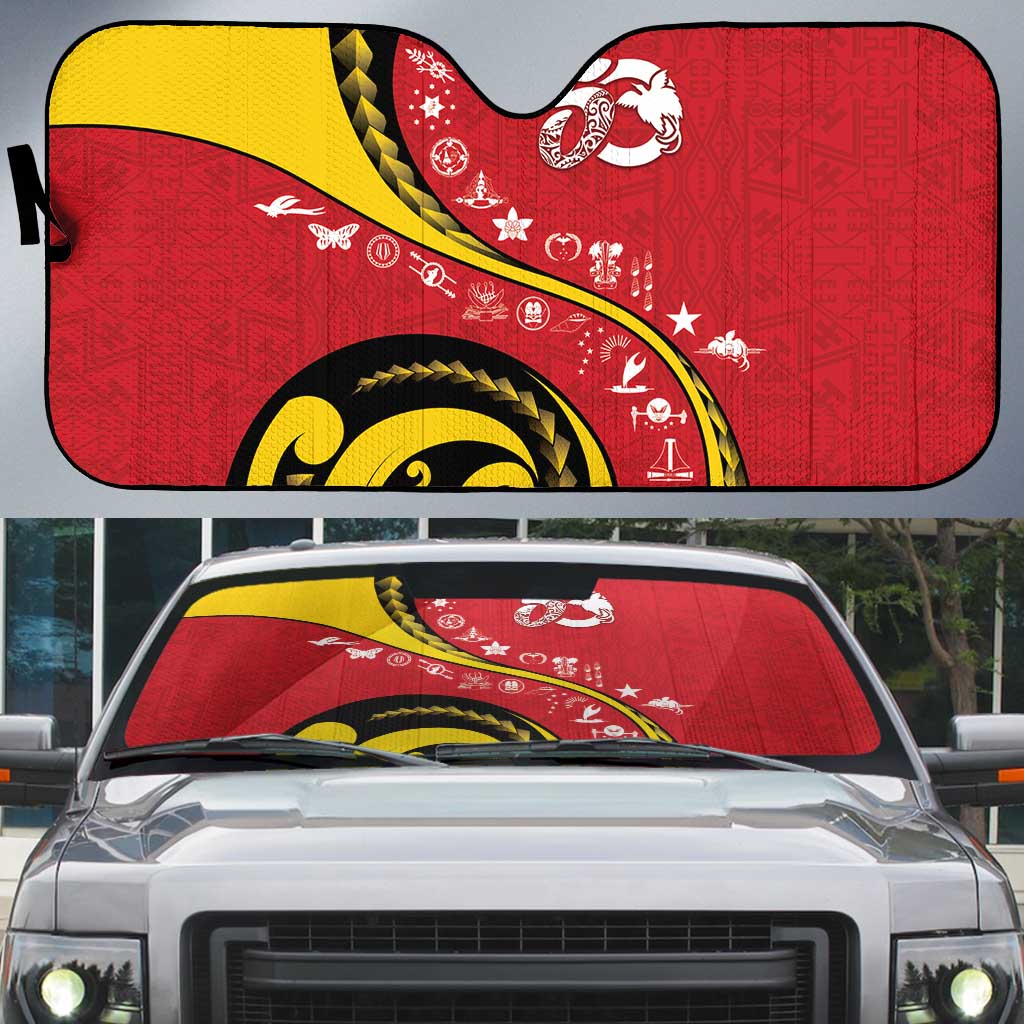 Papua New Guinea 50th Independence Anniversary Auto Sun Shade Special Style Red Version - Polynesian Pride