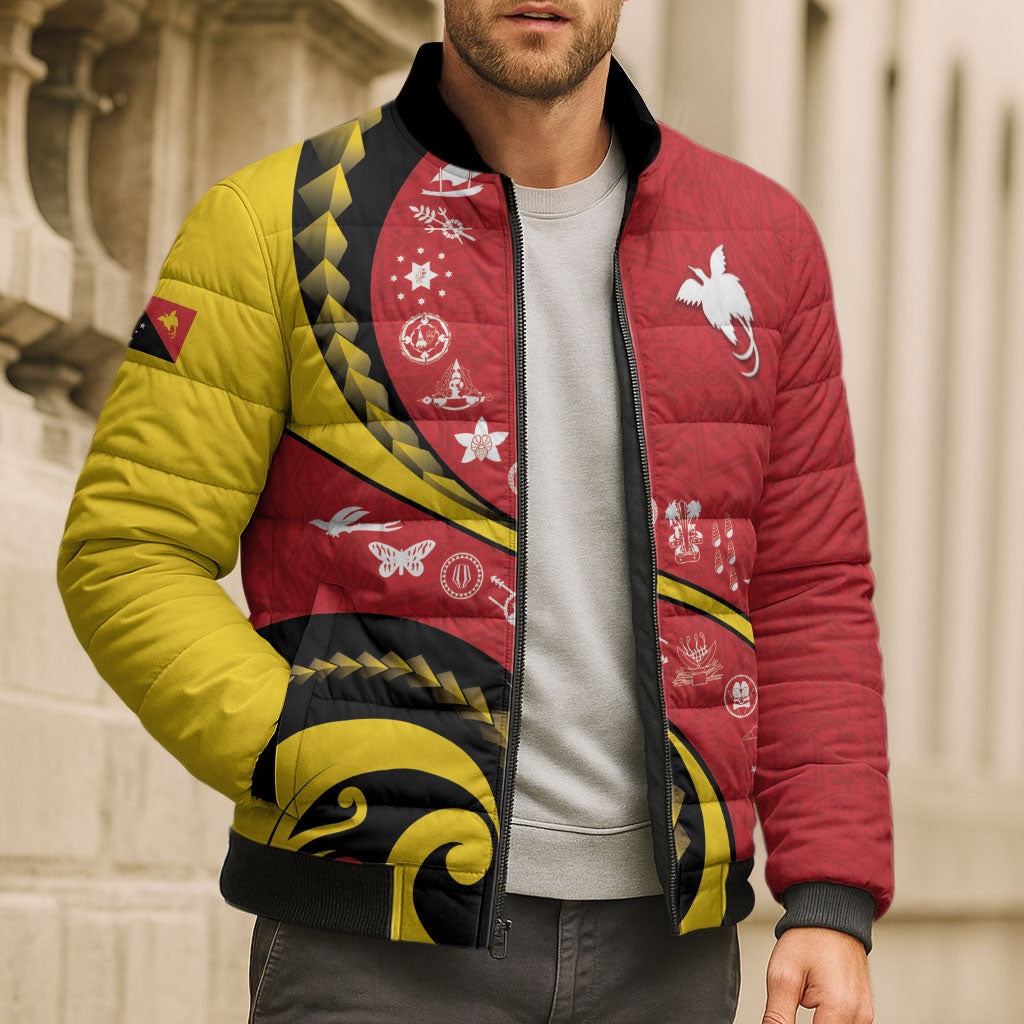 Papua New Guinea Independence Bomber Puffer Jacket Special Style Red Version LT05 - Polynesian Pride